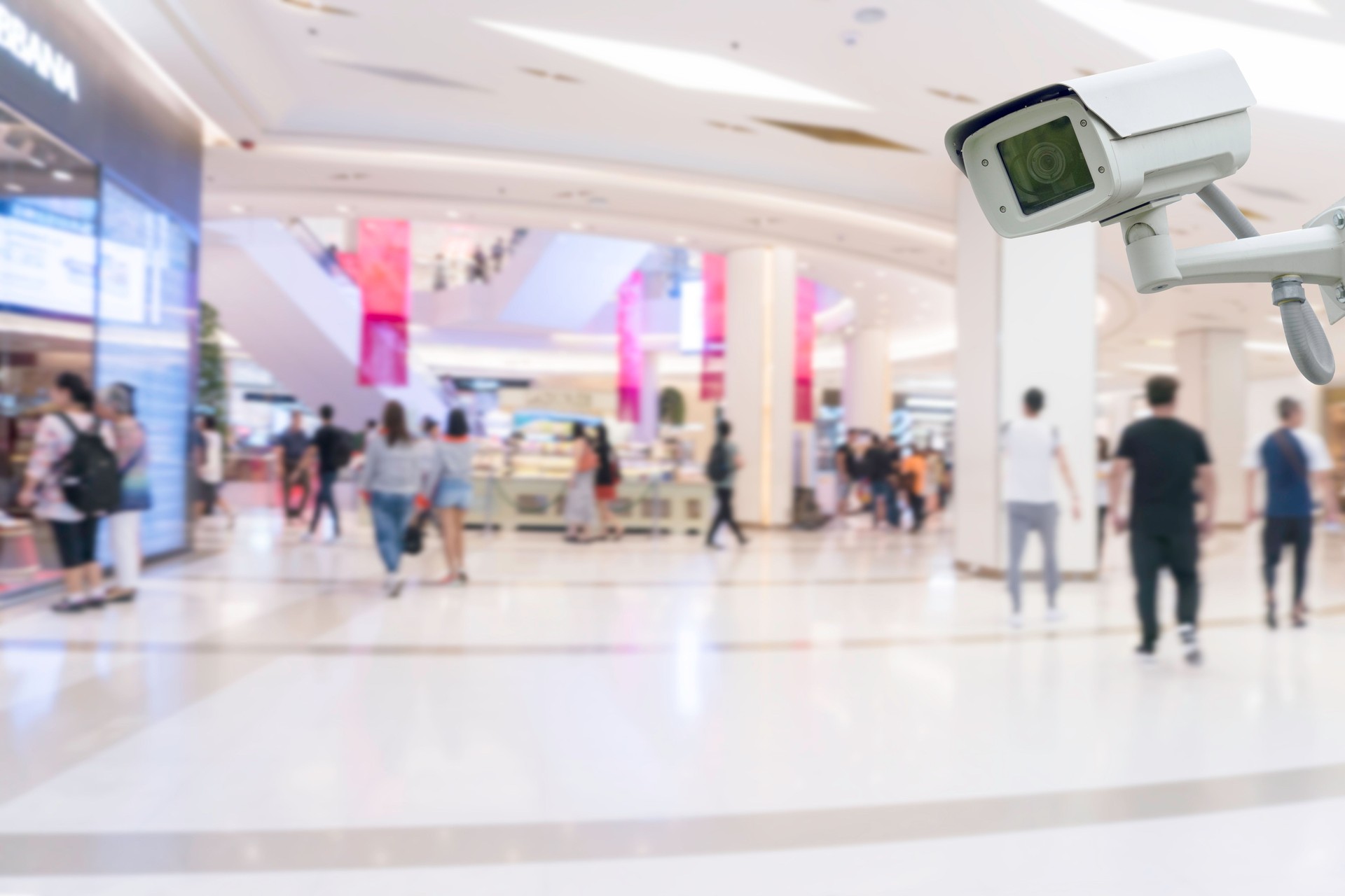 CCTV camera in shopping mall and retail store interior. security camera shopping mall on blurry background